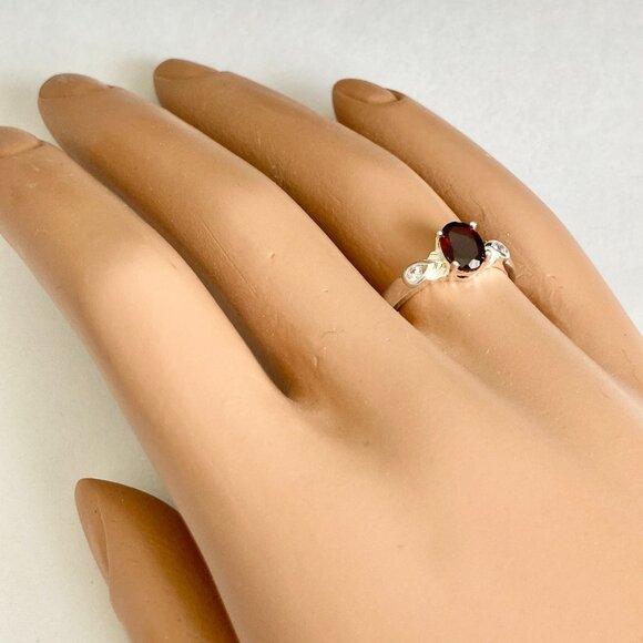 Vintage Silver Red Garnet Stone Solitaire Cocktail Ring 6 8 9 Plated Victorian - Picture 5 of 12